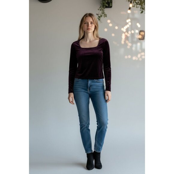 ASTR Elegant Velvet Long Sleeve Deep Burgundy Blouse MEDIUM - Picture 1 of 4